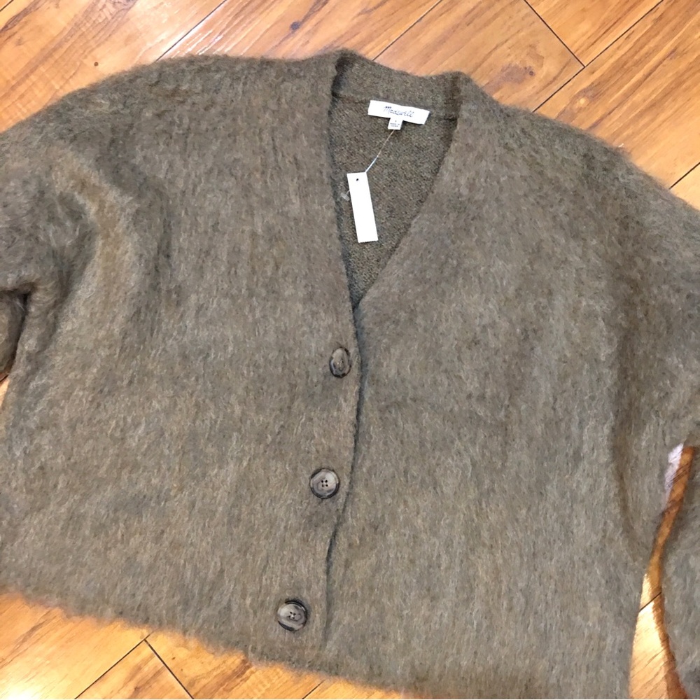 Madewell new tags alpaca mohair brown beige sweater button up cardigan small